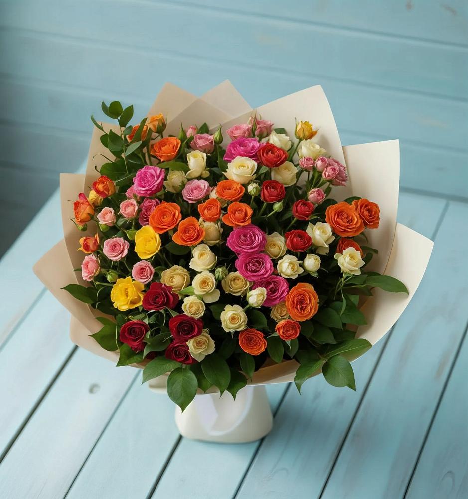 Букет Микс из разноцветных кустовых роз в Балтийске