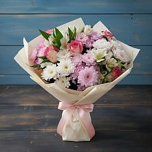 Букет цветов из:  Хризантемы, Альстромерии и Розы в Балтийске