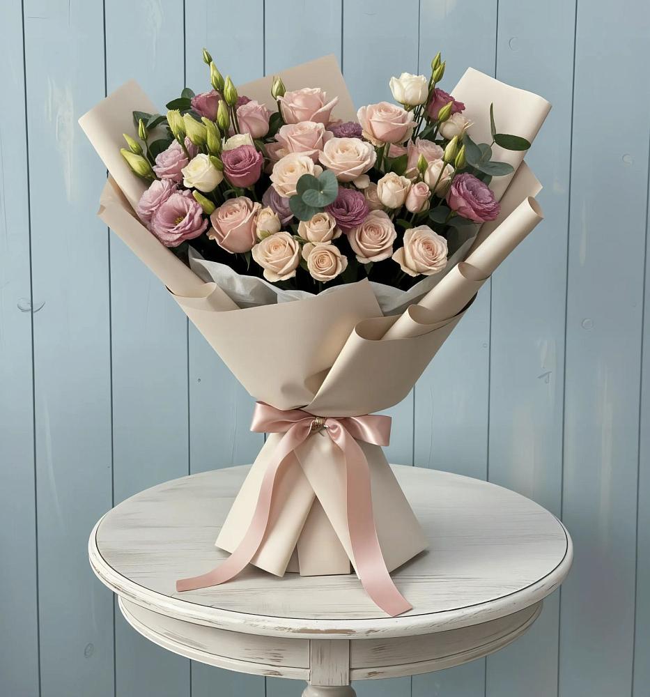 Букет цветов из: Розы и Лизиантусы в Балтийске