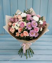 Букет цветов из:  Хризантемы, Розы и Альстромерии в Балтийске